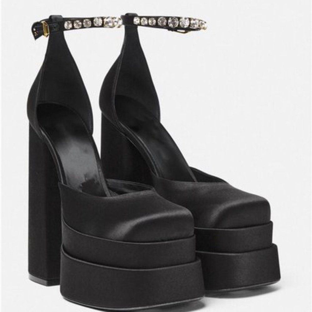 Black satin Aevitas  Platform rhinestone heels size 36
